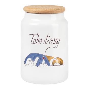 Take It Easy Shihtzu Puppies - Cookie Jar with Wooden Lid - white - Front