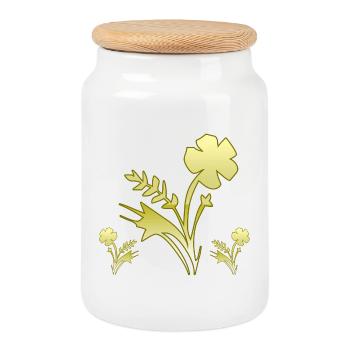 Flowers - Cookie Jar with Wooden Lid - white - Front