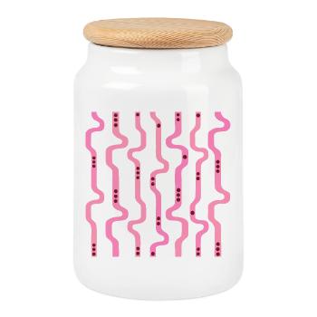 Wiggle Wavy Stripes L - Cookie Jar with Wooden Lid - white - Front