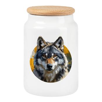 Wolf-Design - Keksdose mit Holzdeckel - Weiß - Vorne