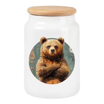 Bärendesign - Keksdose mit Holzdeckel - Weiß - Vorne