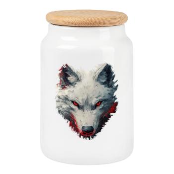 Wolf-Design - Keksdose mit Holzdeckel - Weiß - Vorne