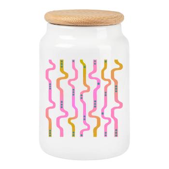Wiggle Wavy Stripes L Stripes L Riso Transition - Cookie Jar with Wooden Lid - white - Front