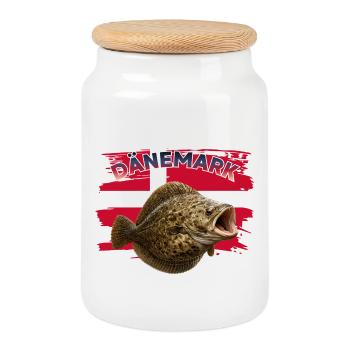 Pêche au turbot au Danemark - Boîte à biscuits avec couvercle en bois - blanc - Devant