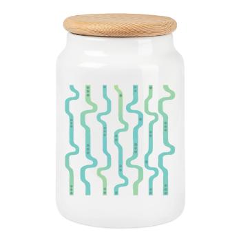 Bandes ondulées ondulées L rayures L Bleu vert - Boîte à biscuits avec couvercle en bois - blanc - Devant
