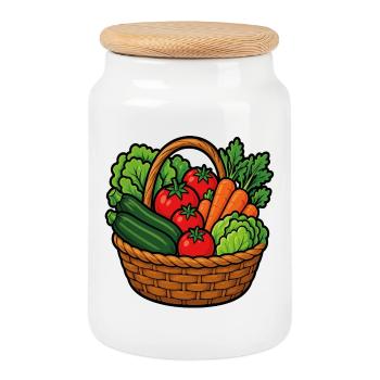 Basket of fresh vegetables from the vegetable garden - Cookie Jar with Wooden Lid - white - Front