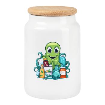 Le bonheur du shopping de pieuvre - Boîte à biscuits avec couvercle en bois - blanc - Devant