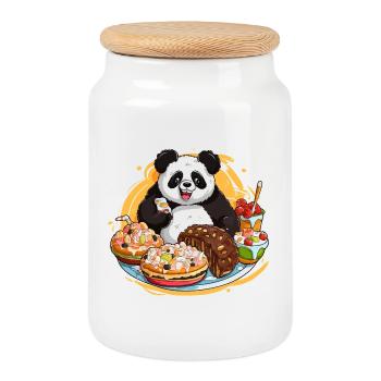 Panda Dessert Fest - Keksdose mit Holzdeckel - Weiß - Vorne