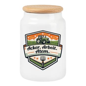 Acker Arbeit Atem Badge - Keksdose mit Holzdeckel - Weiß - Vorne