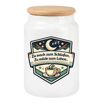Zu wach zum Schlafen Motiv - Keksdose mit Holzdeckel - Weiß - Vorne
