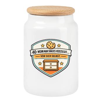 40er Snackversteck Badge - Keksdose mit Holzdeckel - Weiß - Vorne