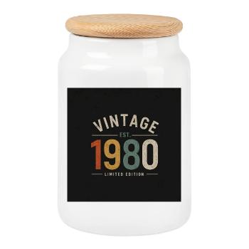 Vintage 1980 – Zeitloser Klassiker - Keksdose mit Holzdeckel - Weiß - Vorne