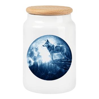 Wolf Howling Celestial EPIC Moon Forest Wolves - Keksdose mit Holzdeckel - Weiß - Vorne