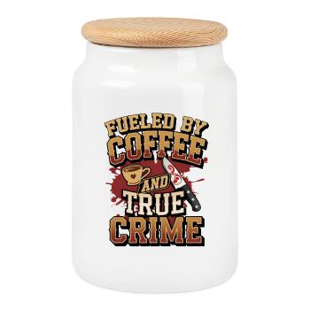 Coffee True Crime Motive Podcast Gift - Cookie Jar with Wooden Lid - white - Front