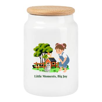 Un petit moment, beaucoup de joie. - Boîte à biscuits avec couvercle en bois - blanc - Devant