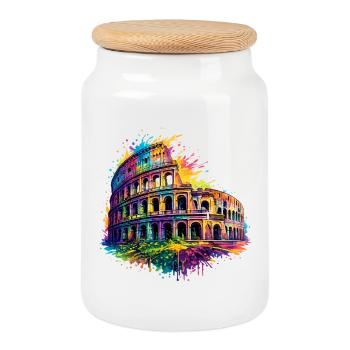 Colosseum Rome design coloré de splash en Italie - Boîte à biscuits avec couvercle en bois - blanc - Devant