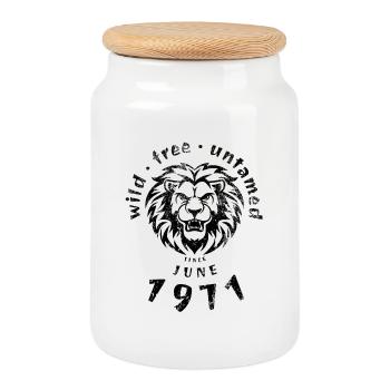 Wild, free & untamed since 06/1971 - Cookie Jar with Wooden Lid - white - Front