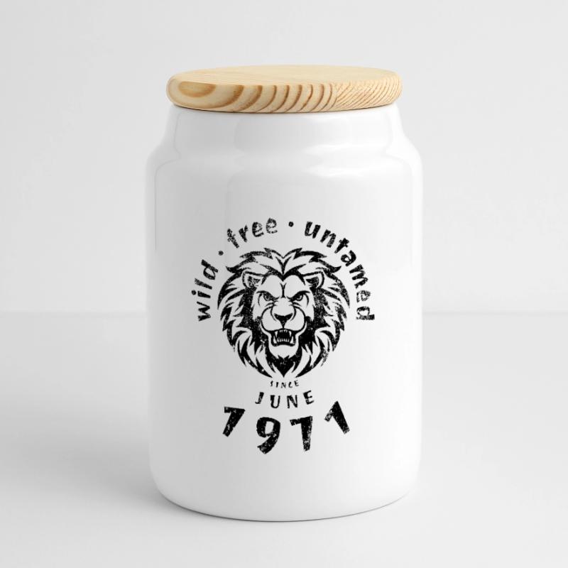 Wild, free & untamed since 06/1971 Cookie Jar with Wooden Lid