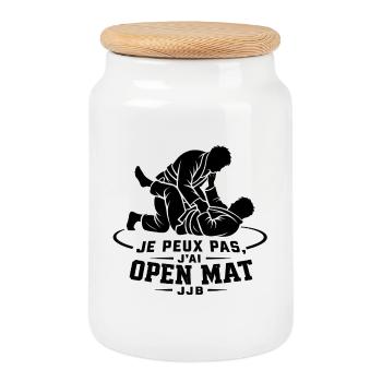 Je peux pas j’ai Open Mat – JJB BJJ - Boîte à biscuits avec couvercle en bois - blanc - Devant
