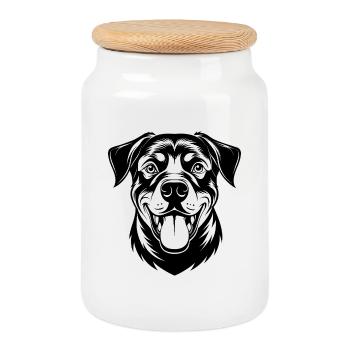 Happy Rottweiler Rotti Head Portrait - Cookie Jar with Wooden Lid - white - Front