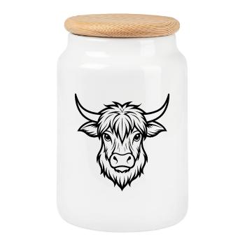 Tête de vache des Highlands - Boîte à biscuits avec couvercle en bois - blanc - Devant