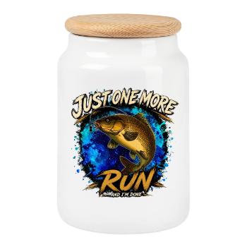 Just One More Run Funny Carp Fishing Design - Cookie Jar with Wooden Lid - white - Front