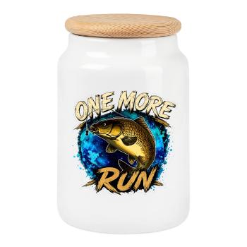 One More Run Carp Fishing Design - Cookie Jar with Wooden Lid - white - Front
