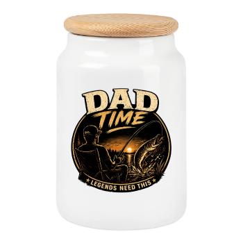 Dad Time Fishing Shirt – Pike Strike Sunset - Cookie Jar with Wooden Lid - white - Front