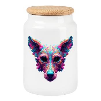 Psychedelic Best Friend - Dog Design T-shirt - Boîte à biscuits avec couvercle en bois - blanc - Devant