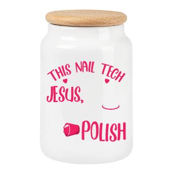 Nail Designer Nail Designer Cosmetics Nail Salon - Cookie Jar with Wooden Lid - white - Front