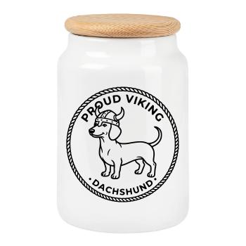 Fierté viking teckel - Boîte à biscuits avec couvercle en bois - blanc - Devant