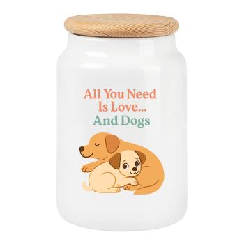 All You Need Is Love And Dogs – Cute Dogs - Cookie Jar with Wooden Lid - white - Front