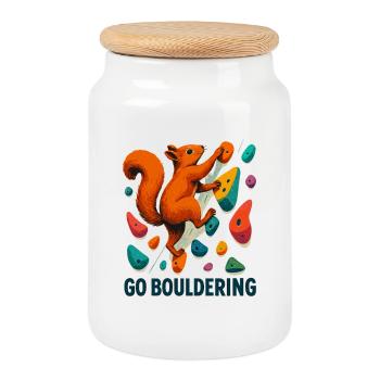 Squirrel Go Bouldering – Climbing Motivation - Cookie Jar with Wooden Lid - white - Front