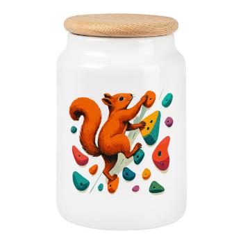 Écureuils sur le Rocher : Motivation & Art sur les Rochers - Boîte à biscuits avec couvercle en bois - blanc - Devant