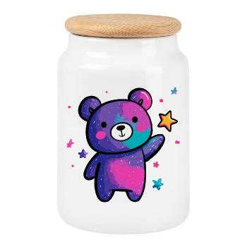 Kosmischer Panda Sternenzauber - Keksdose mit Holzdeckel - Weiß - Vorne