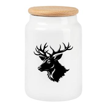 Elk Head Shape - Cookie Jar with Wooden Lid - white - Front