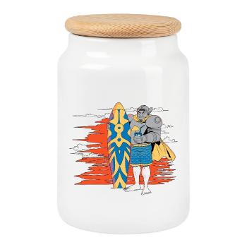 Surfer Knight in the Setting Sun - Cookie Jar with Wooden Lid - white - Front
