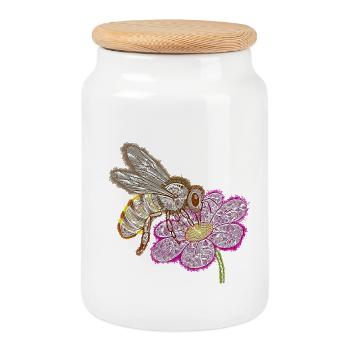 Zentangle Bee - Cookie Jar with Wooden Lid - white - Front