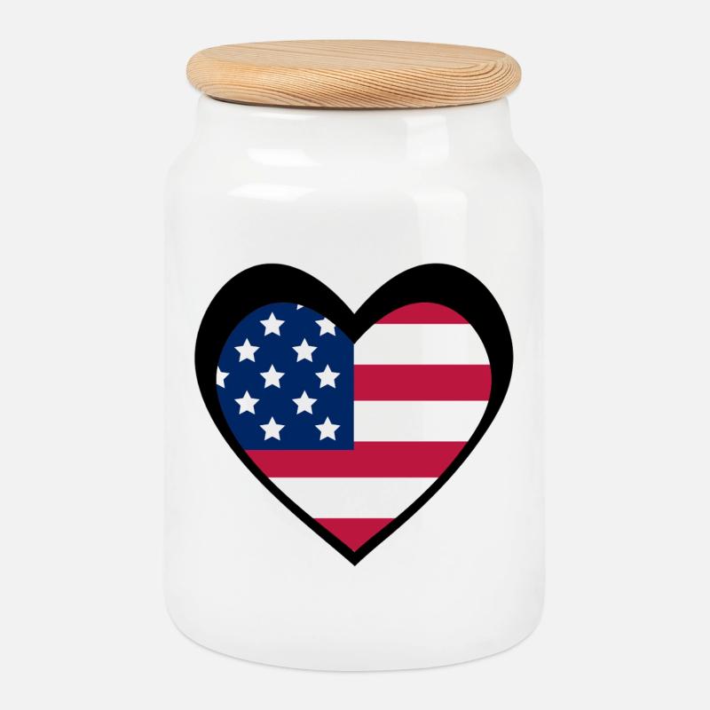 Black American Flag Heart – Bold USA Pride - Keksdose mit Holzdeckel - Weiß