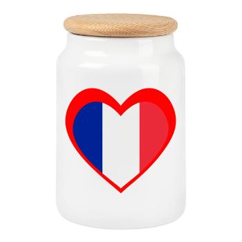 Cœur Drapeau Français – Amour Tricolore Rouge - Boîte à biscuits avec couvercle en bois - blanc - Devant