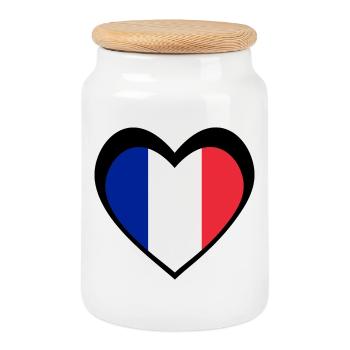 Cœur Drapeau Français Noir  - Boîte à biscuits avec couvercle en bois - blanc - Devant