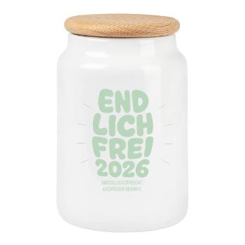 Endlich Frei - Abschluss 2026 - Keksdose mit Holzdeckel - Weiß - Vorne