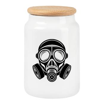 Gas mask - Cookie Jar with Wooden Lid - white - Front