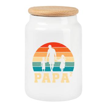 Father with daughter and son dad and daughter son - Cookie Jar with Wooden Lid - white - Front