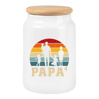 Dad 4 children father 4 children four times father - Cookie Jar with Wooden Lid - white - Front