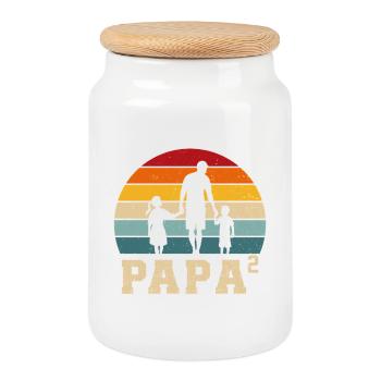 Vater und Tochter – Vater und Sohn – Papa, Sohn und Tochter - Keksdose mit Holzdeckel - Weiß - Vorne
