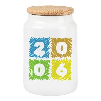 20. Geburtstag Farbige Patches since 06/2006 - Keksdose mit Holzdeckel - Weiß - Vorne
