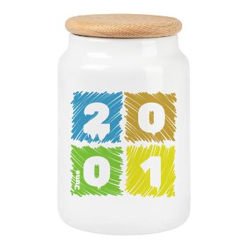 25. Geburtstag Farbige Patches since 06/2001 - Keksdose mit Holzdeckel - Weiß - Vorne
