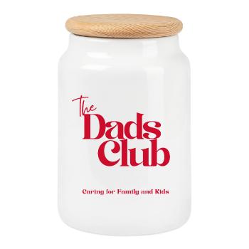 The Dads Club, roter Schriftzug - Keksdose mit Holzdeckel - Weiß - Vorne