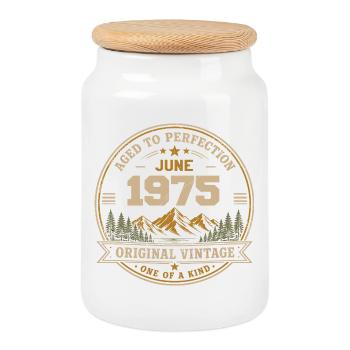 Vintage June 1975 - Original Perfection June 1975 - Cookie Jar with Wooden Lid - white - Front